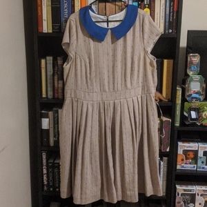 PleatedDress with Blue Collar and Rainbow Stitches